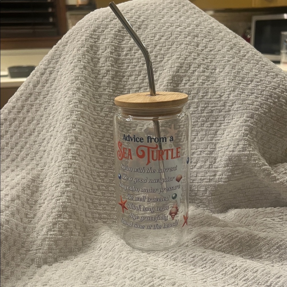 Sea Turtle Advice Glass Tumbler with Straw